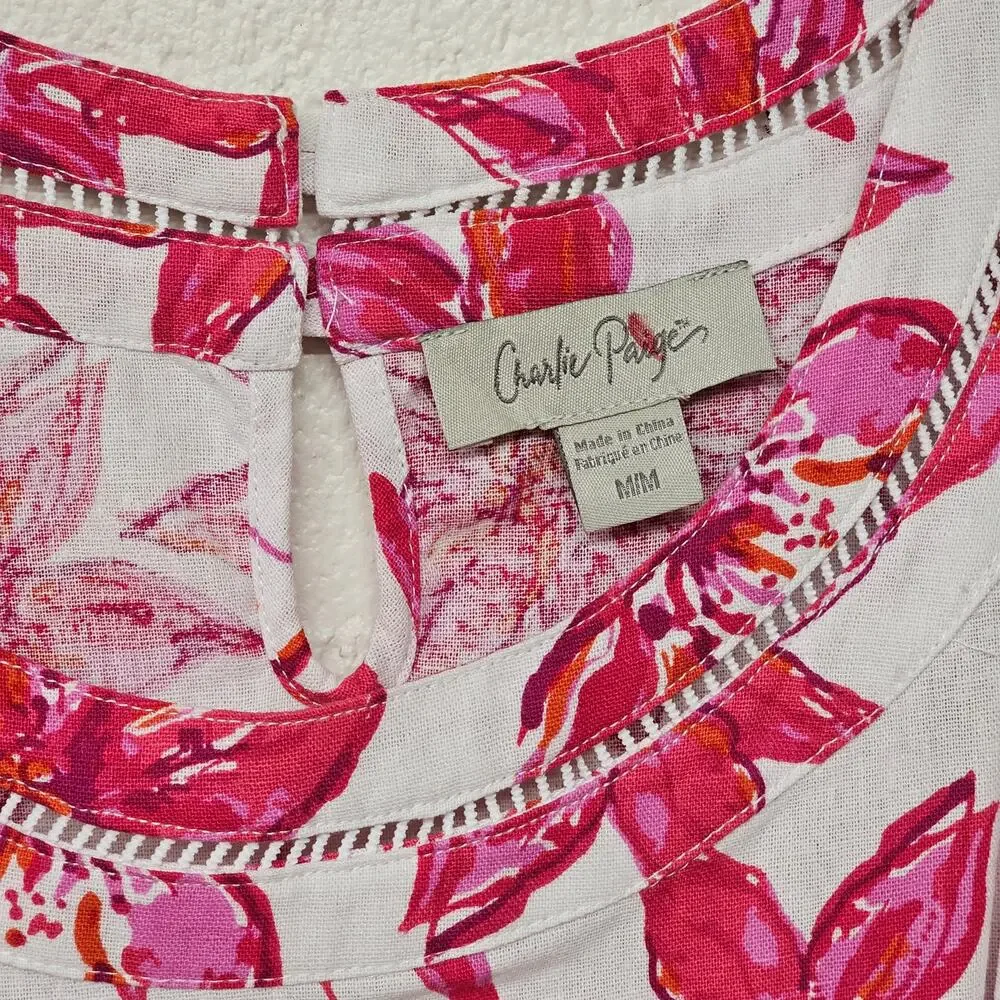 Charlie Paige Sleeveless Shift Dress Pink Floral Print Womens Size M Bohemian